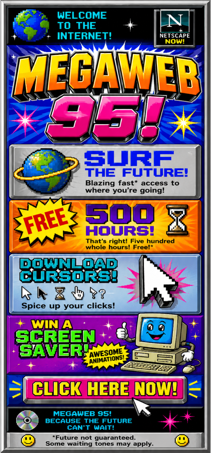 Fake 90s advertisement for MegaWeb 95